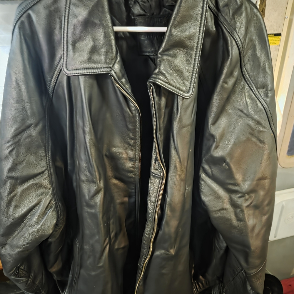 Classic Black Leather Trench Coat